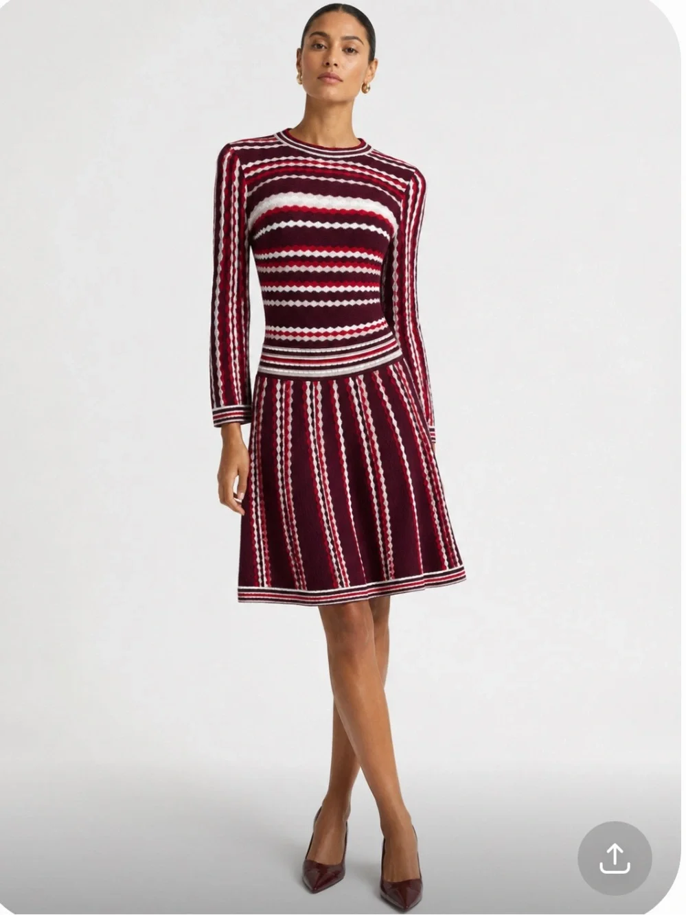 KATE SPADE Burgundy, Red & White Striped Long Sleeve Knit Dress - Picture 2 of 6